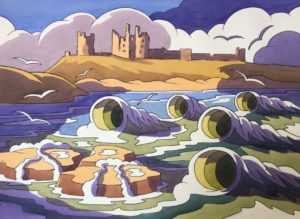 This is an original watercolour of Dunstanburgh Castle in Northumberland